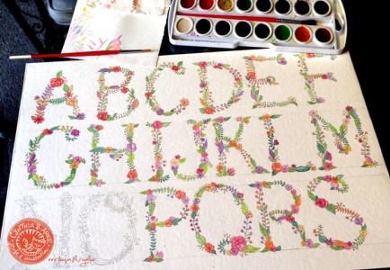 Watercolor flowers alphabet, art cards, and pet portraits update